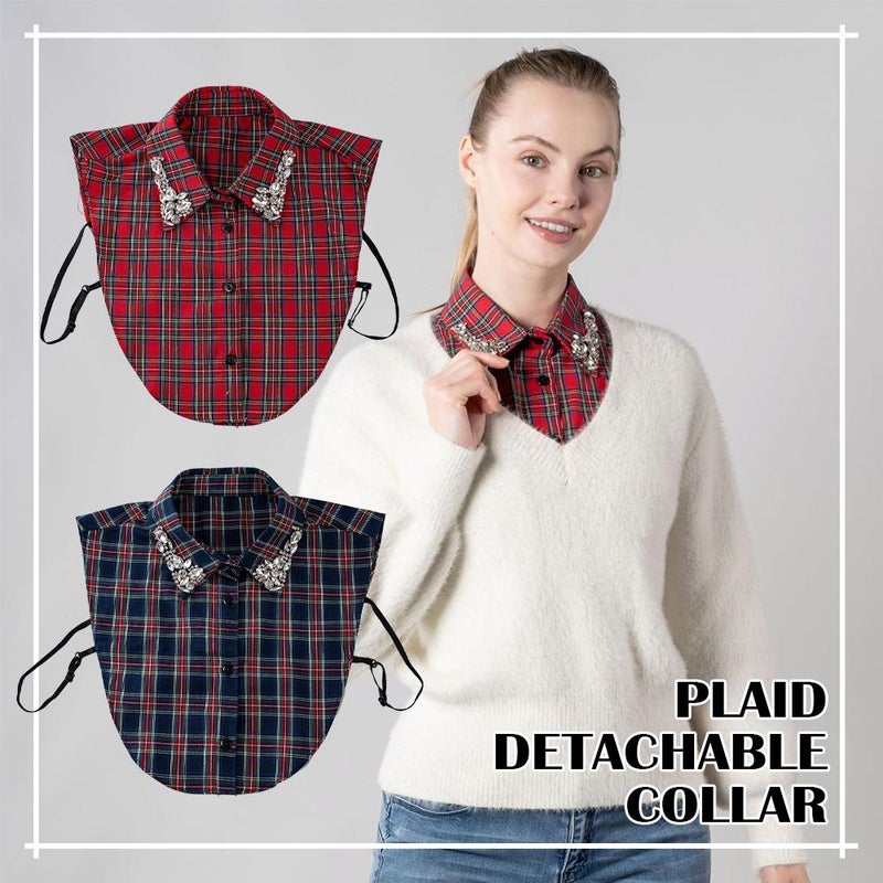 Plaid Detachable Collar with Crystal Embellishments, Chiffon False Collar for Blouses and Dresses, Elegant Layering Accessory - Image 3